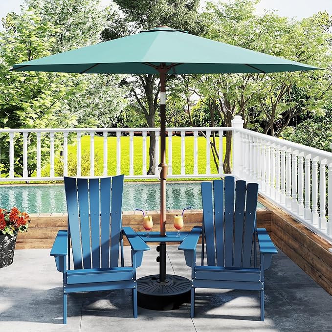 GREENVINES 9-FT-Patio-Umbrella | Outdoor-Table-Umbrellas | 8 Sturdy Fiberglass Ribs | Push Button Tilt & Crank | Waterproof | Market Umbrella | for Pool Backyard Garden Deck | Peacock Blue
