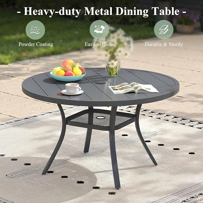 Outdoor Dining Set for 4, 40.6" Outdoor Dining Table with Umbrella Hole and Padded Textilene Patio Swivel Chairs, 5 Pieces Patio Table and Chairs Set for Garden Backyard, Grey and Dark Grey