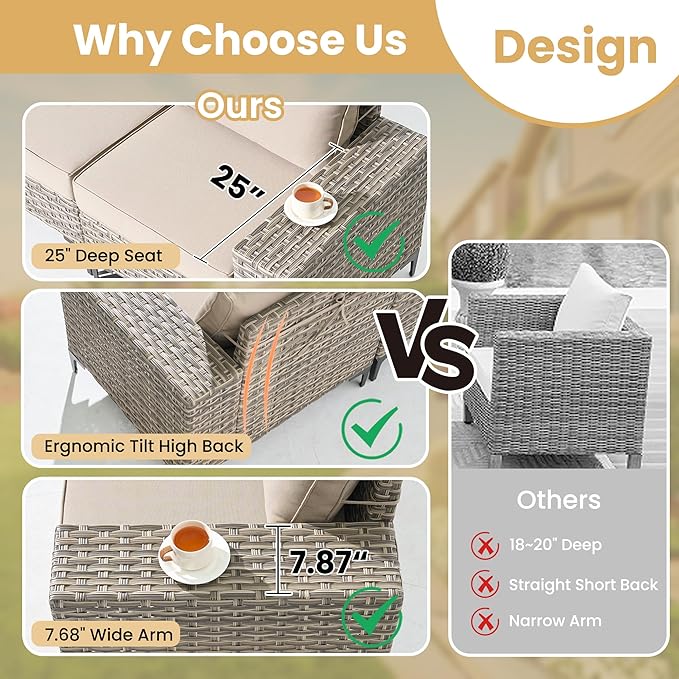 HOOOWOOO Outdoor Sectional Furniture Set with Solar Table,5 Pieces Wicker Patio Conversation Sets,L Shape All Weather Resistant Outside Couch Sofa Ottoman,Beige