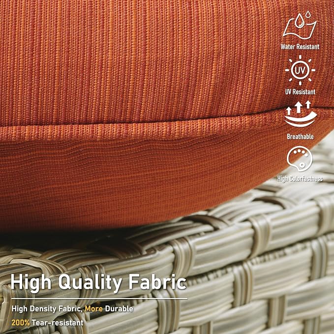 HOOOWOOO 3 Piece Patio Furniture Bistro Sets,Outdoor Wicker Swivel Rocking Chairs with Table Set,All Weather Resistant High Back Rattan Conversation Set(Orange Red)