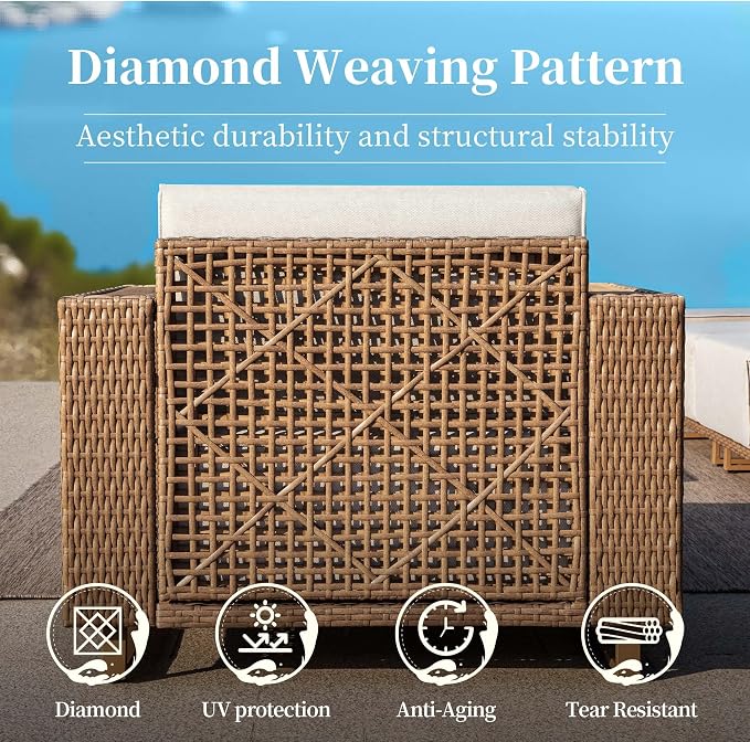 SUNSHINE VALLEY 4 Pieces Patio Furniture Set with Swivel Chairs, Outdoor Wicker Conversation Set with 10" Thick Cushions, All Weather Rattan Conversation Set, Low Profile Lawn Garden Backyard Sofa