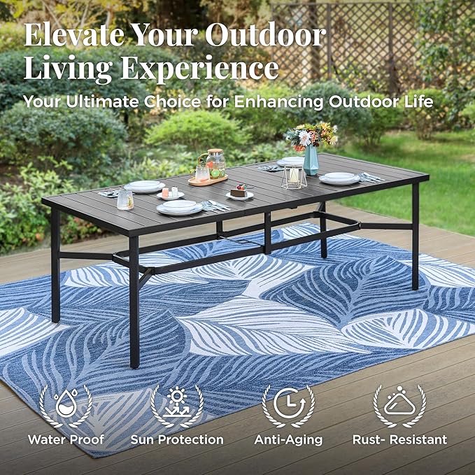 MIXPATIO Patio Table and Chairs Set, 9 Pieces Patio Dining Set with 8 Textilene Chairs, and 83" Rectangular Outdoor Dining Table with Umbrella Hole for Garden Lawn Porch and Backyard Poolside, Grey