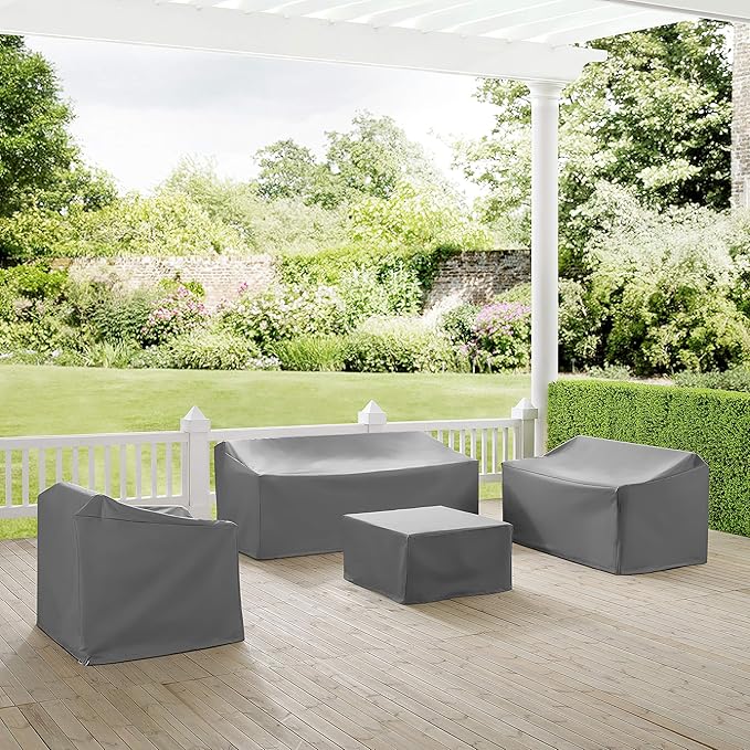 Crosley Furniture Patio Furniture Covers, Waterproof 4-Piece Cover Set for Outdoor Sectional Sofa Sets, Gray
