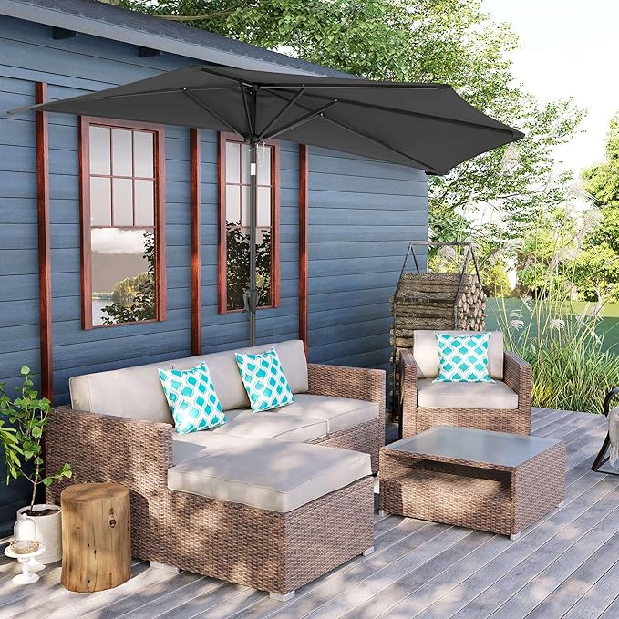 FLAME&SHADE 9ft Half Patio Umbrella - Half Outdoor Umbrella with Tilt UV Protection Waterprool, Half Round Table Umbrella for Wall Balcony, Pool, Porch, Garden, Deck, Market, Backyard (Anthracite)