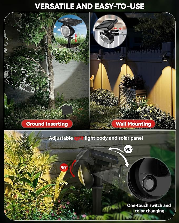 Monocular Solar Spot Lights Outdoor Waterproof, RGB+3CCT Solar Tree Spotlight, Bright Solar Uplights for Halloween Decorations Outdoor, Multicolor Garden Yard Landscape Path Lights [4Pack]