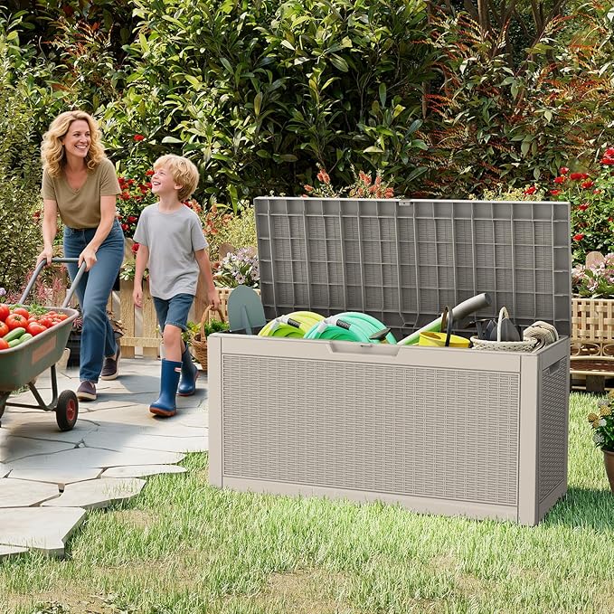 LubanNese Outdoor Storage Box, 66 Gallon Deck Box Waterproof, Outdoor Storage Bin for Patio Furniture Cushion, Garden Supply, Weatherproof, Lockable, Grey