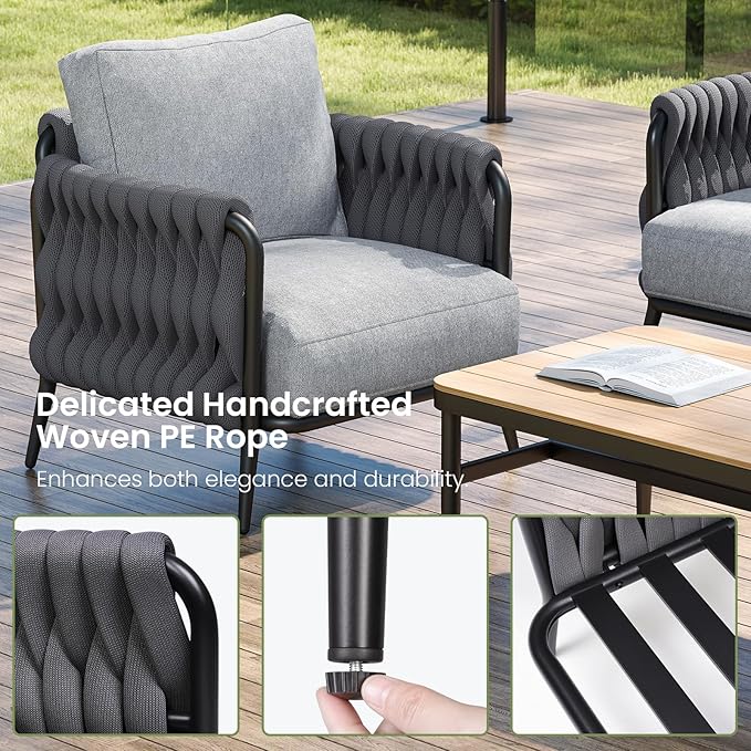 Outdoor Patio Sofa Set 5-Piece, Outdoor 4-Seat Couch Set with Coffee Table, Waterproof Thick Cushion Patio Conversation Set, All Weather Outdoor Furniture for Deck, Lawn, Balcony