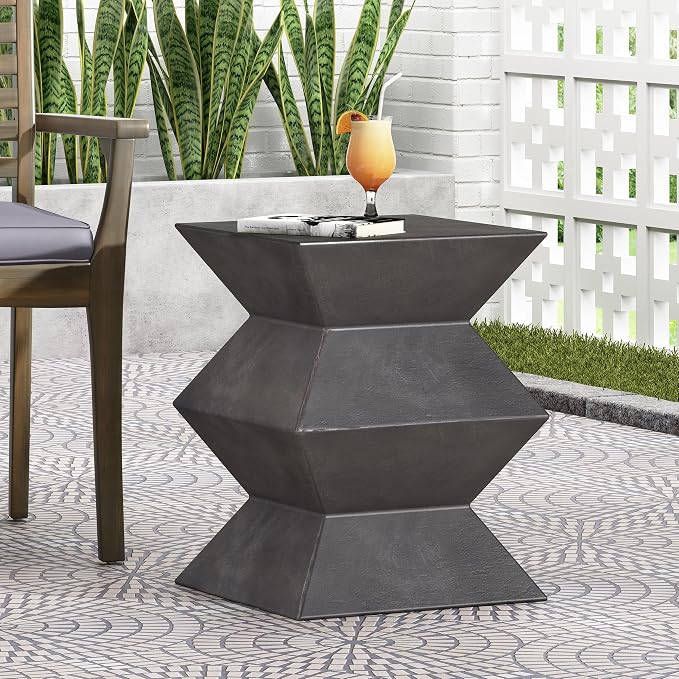 Outdoor Side Table Square Side Table Patio Concrete End Table Faux Stone Small Coffee Tables, Garden Stool Plant Stand Tables for Porch, Backyard Patio,Black