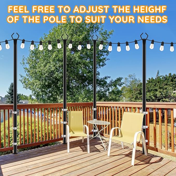 AHRLHR 6 Pack String Light Poles,Poles for Outdoor String lights10 Ft Metal Poles with Fork for Outdoor String Lights,Outdoor Light Poles with Fork,Patio,Deck,Backyard