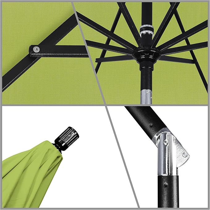 California Umbrella 11Ft Premium Sunbrella Patio Umbrella, Hand-Crank, Tilt-Collar, Black Frame, Macaw Fabric