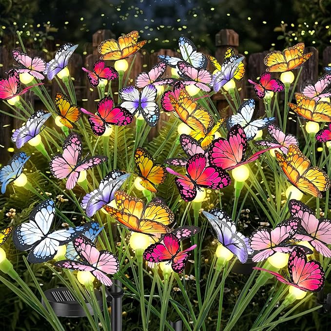 Vivideal Solar Garden Lights Outdoor, 4 Pack 32 LED Butterfly Solar Lights with 2 Modes, IP65 Waterproof Solar Lights Outdoor for Garden Yard Patio Pathway Decorations