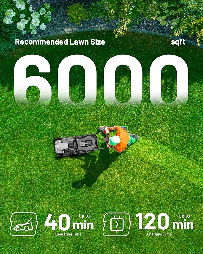 Litheli 14 Inch Cordless Lawn Mower, Brushless Electric Push Mower with 2x5.0Ah Batteries, 5-Position Height Adjustment, 9-Gallon Grass Catcher for Garden Yard Farm