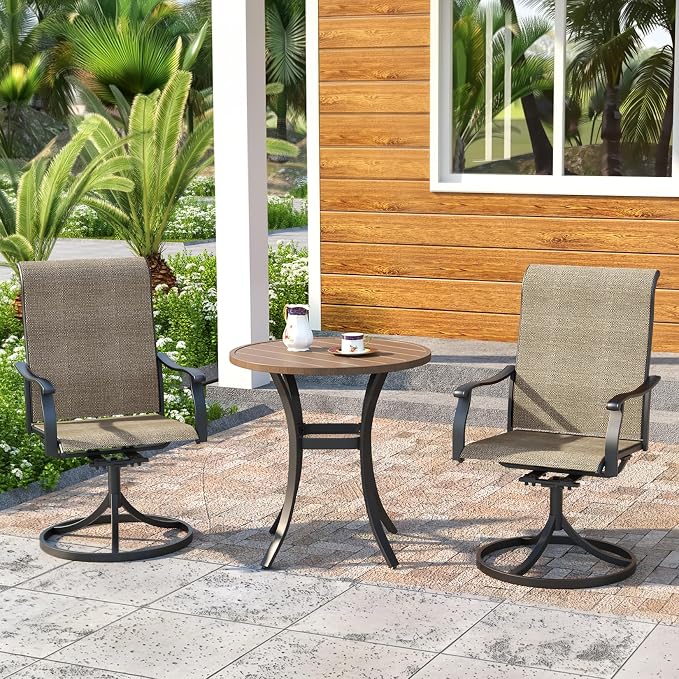 Outdoor Dining Set,27.5"x 27.5"x 28" Round Patio Table with 2pcs Swivel Chairs,Outdoor Furniture Set for Garden Backyard Lawn Poolside