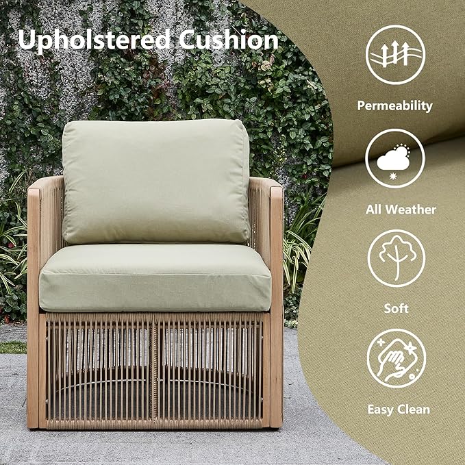 Aluminum Outdoor Dining Chairs, Olefin Rattan Patio Dining Chairs Set of 2, Modern Accent Chair with Highback, All Weather Rust Resist Armchair, Outdoor Patio Sofa Couch for Yard/Garden, Green