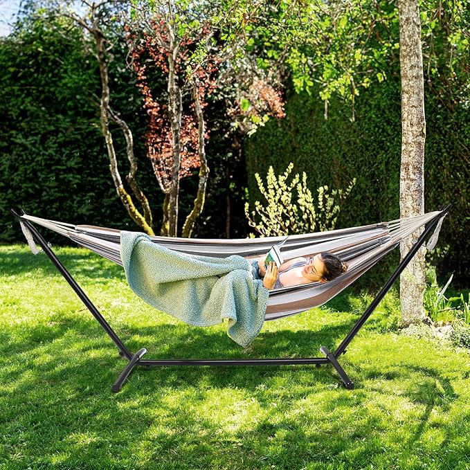 ONCLOUD 550 LBS Capacity Hammock Stand with Portable Carrying Bag, Heavy Duty 2-Person Hammock Frame for Outdoors & Indoors-Black