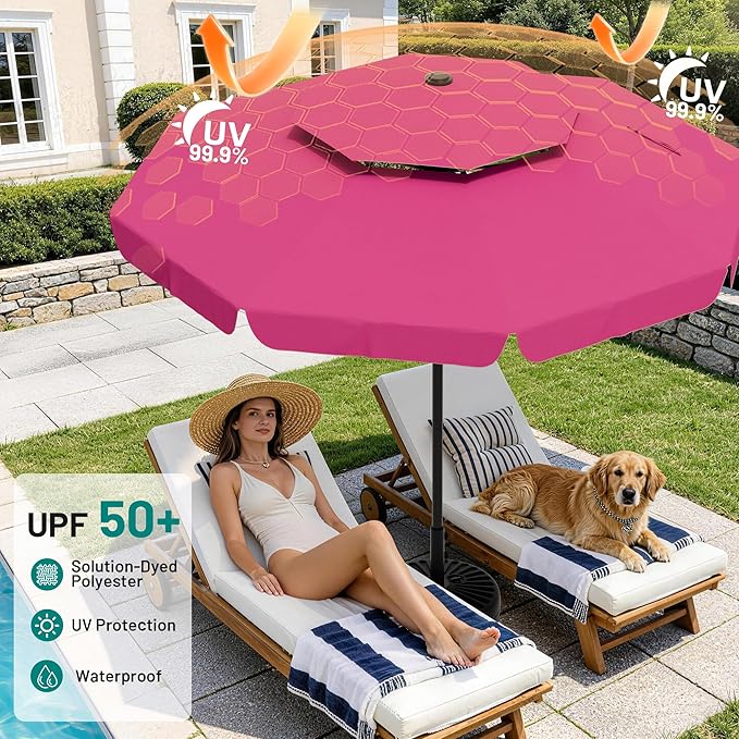 AreShark 12ft 2-Tier Patio Umbrella with Valance - Outdoor Umbrella Waterproof UV Protection, Market Table Umbrella w/ 8 Sturdy Ribs&Crank for Pool, Backyard, Garden(Rose Pink)