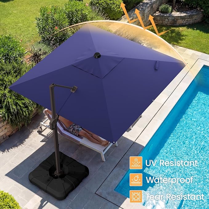 HASLE OUTFITTERS 10x10 FT Patio Cantilever Umbrella, Outdoor Offset Large Heavy Duty Umbrellas with 360° Rotation for Pool Garden Deck，Navy