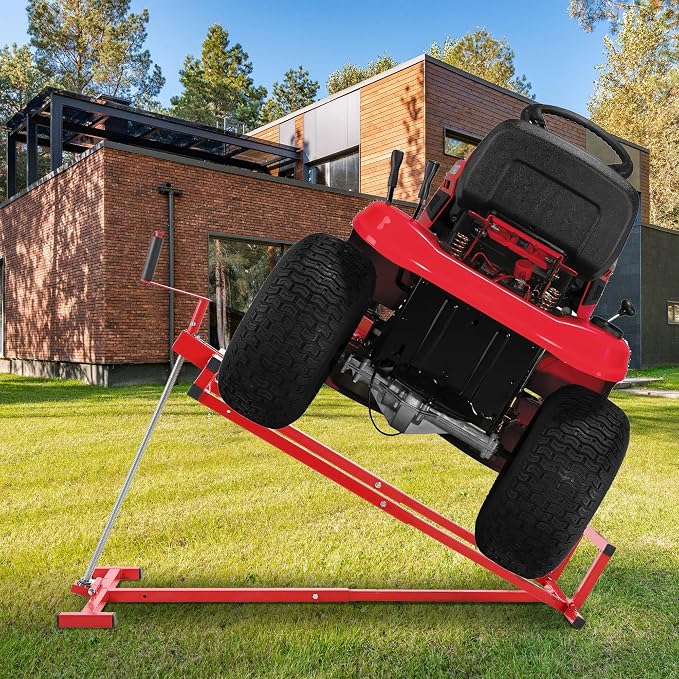 Foldable Lawn Mower Lift for Riding Tractors, Portable Lawn Mower Jack Lift Zero Turn & Telescoping Lawns Tractor Lifts with Adjustable Height/Manual or Power Handles, 880 LBS Capacity (Red 1)