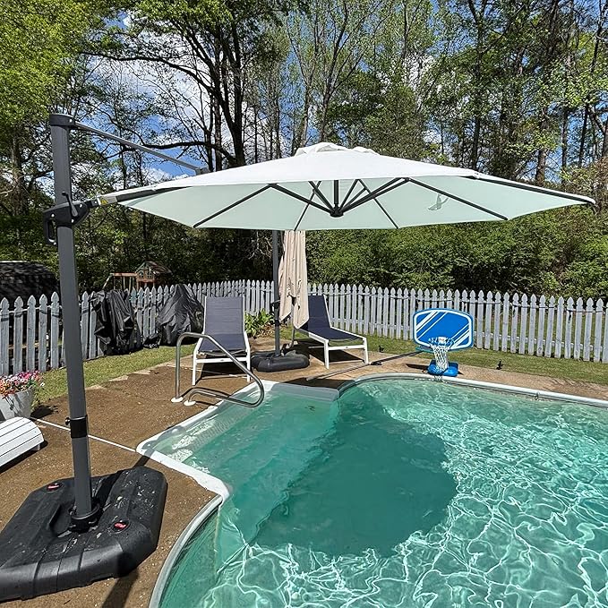 PURPLE LEAF 10 Feet Patio Umbrella Outdoor Cantilever Round Umbrella Aluminum Offset Umbrella with 360-degree Rotation for Garden Deck Pool Patio White