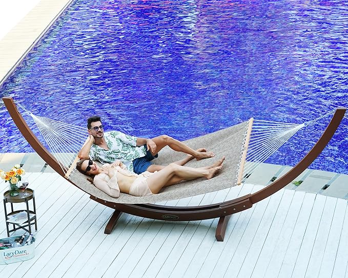 Lazy Daze Hammocks Quick Dry Hammock with Spreader Bar Textliene Fabric Double 2 Person Hammock with Chains Outdoor Patio Poolside Backyard Beach 450 lbs Capacity, Four Leaf Clover
