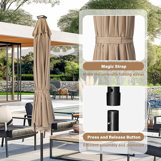 HealSmart 7.5ft Patio Umbrella with Push Button Tilt/Crank, Outdoor Table Market Yard Umbrella, 6 Sturdy Ribs for Garden, Deck, Backyard, Pool