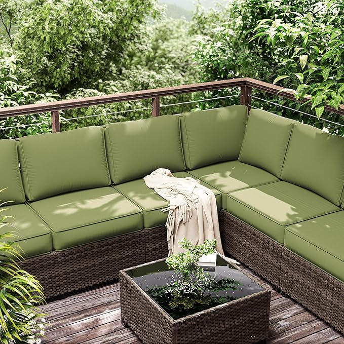 Outdoor Furniture Replacement Cushions, 5" Foam Foam High-Density, Fits 6-seat Sectional Rattan Conversation Set, 14 Piece Patio Water-Resistant Replacement Sofa Cushions, Liner&Cover