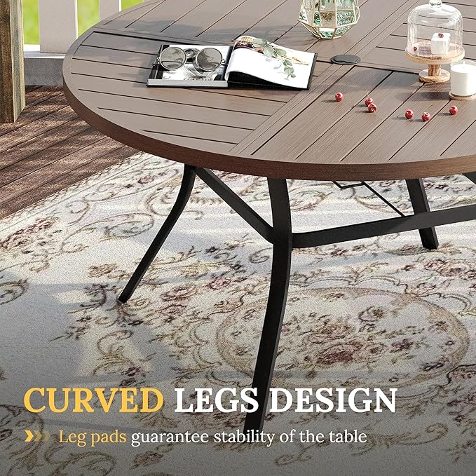 VICLLAX Patio Dining Set for 6, 6 Seats Outdoor Furniture Includes 50.1" Round Patio Table and Swivel Padded Chairs, Grey Wood Grain Tabletop and Grey Fabric