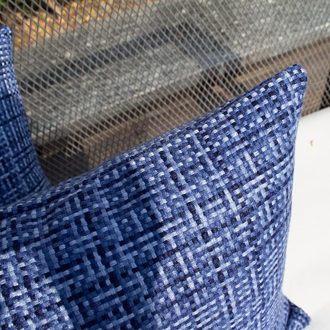 Kevin Textile Outdoor Waterproof 20x20 Inch Pillow Covers 2 Pack, Navy Blue | Water Resistant, Faux Linen Yarn-dyed, Woven Texture Throw Pillow Covers for Tent Patio Garden Couch Sofa