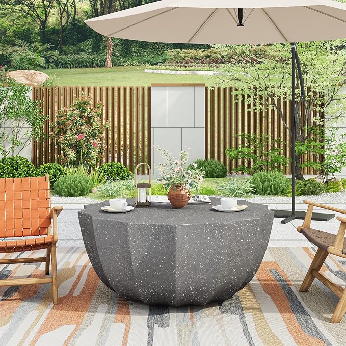 35.43" Modern Outdoor Waterproof Coffee Table - Durable MgO Cement Design for Patio, Garden, Backyard & Living Room (Grey)