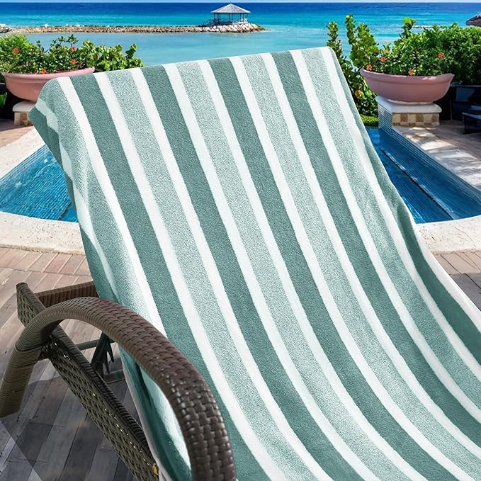 Lounge Chaise Chair Towel Cover,Pack of 2, Ultra Plush & Absorbent Micro Fleece Towel Cover for Pool,Beach,Outdoor(Garden, Courtyard)| Faster Drying, Non-Slip,2 Side Pockets | 85" x 30"-Green