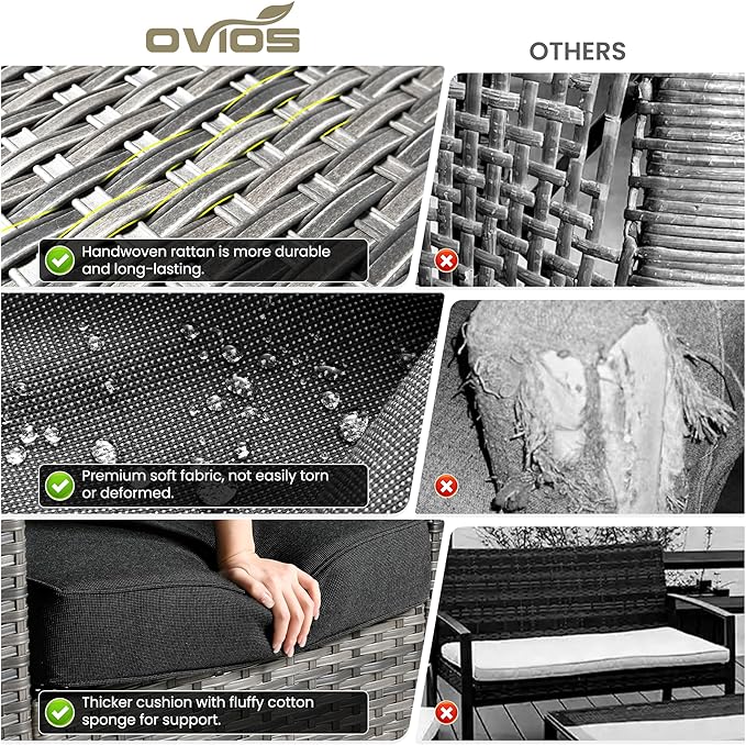 ovios 7-Piece Patio Furniture Set, Outdoor Wicker Sofa with Swivel Chairs Coffee Table, High Back Rattan Couch Loveseat with Comfy Cushions for Porch Yard Deck, Black