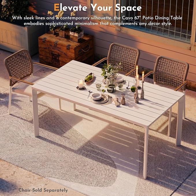 Modern Shade Cavo 67" All-Aluminum Outdoor Patio Dining Table, Minimalist Aluminum Patio Table with Elegant Easy-Clean Surface, Weather-Resistant Outdoor Dining Table for Garden, Indoor, White