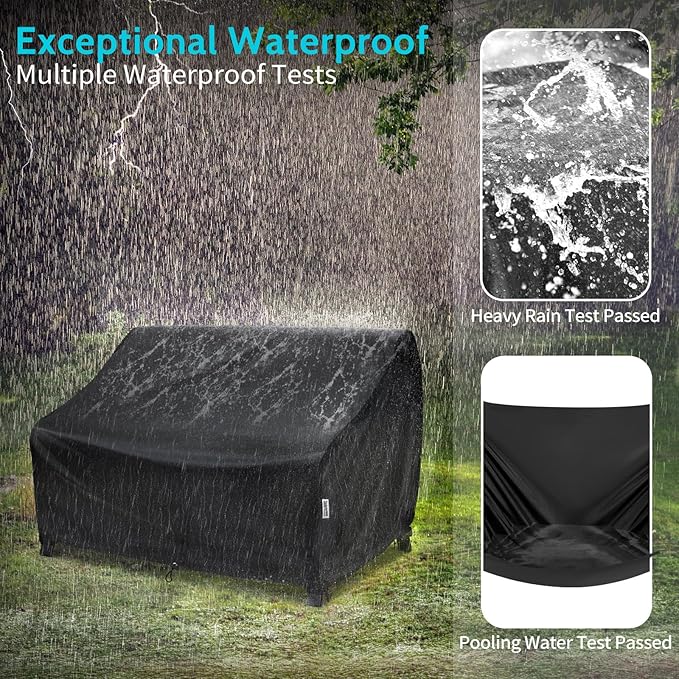 Outdoor Loveseat Cover, Waterproof, Fits up to 54"W x 38"D x 35"H, Sunproof, Tear-Resistant, Black