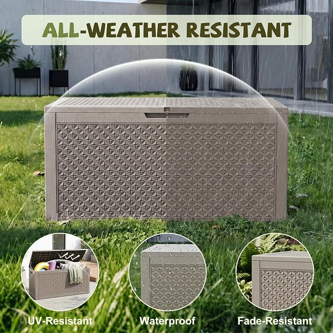 150 Gallon Outdoor Storage Box, Large Resin Deck Box Waterproof, Lockable Toy Storage Container, Storage Bins with Lids for Patio furniture, Garden Tool Box, Grey