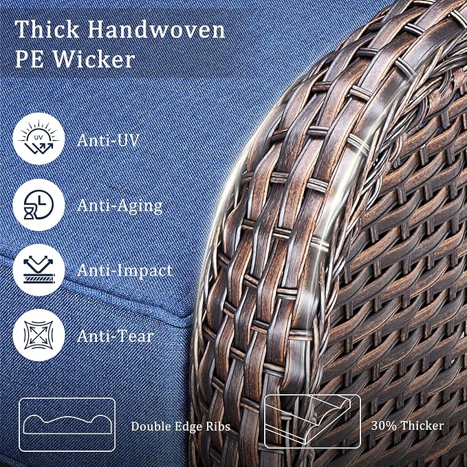 Luxury High Back Outdoor Furniture with 6-Inch Thick Cushions, Patio Furniture Set with Ottomans, 5 PCS Wicker Conversation Set for Porch, Balcony, Deck and Yard