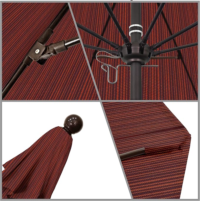 California Umbrella 9' Round Aluminum/Fiberglass Umbrella, Push Open, Bronze Pole, Olefin Terrace Adobe