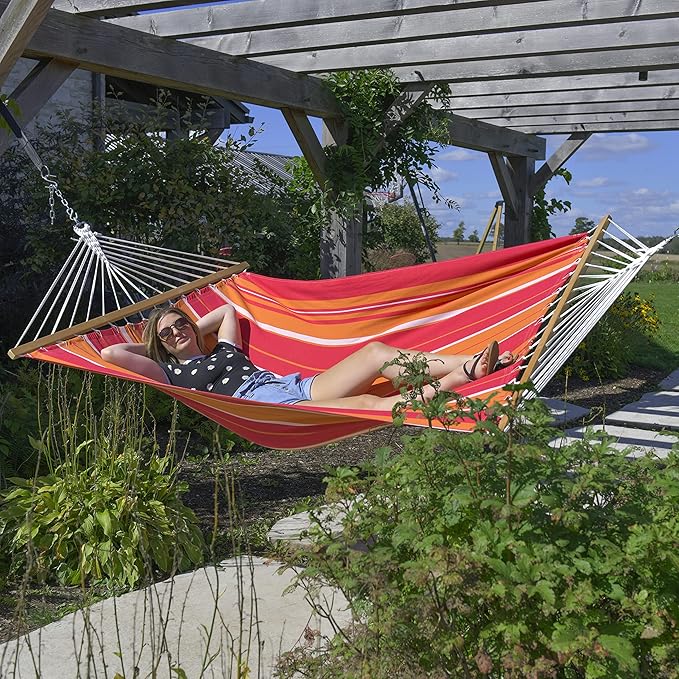 Vivere Double Soft Cotton Hammock with Durable Polyester Ropes - 450 lb Capacity (Mimosa)
