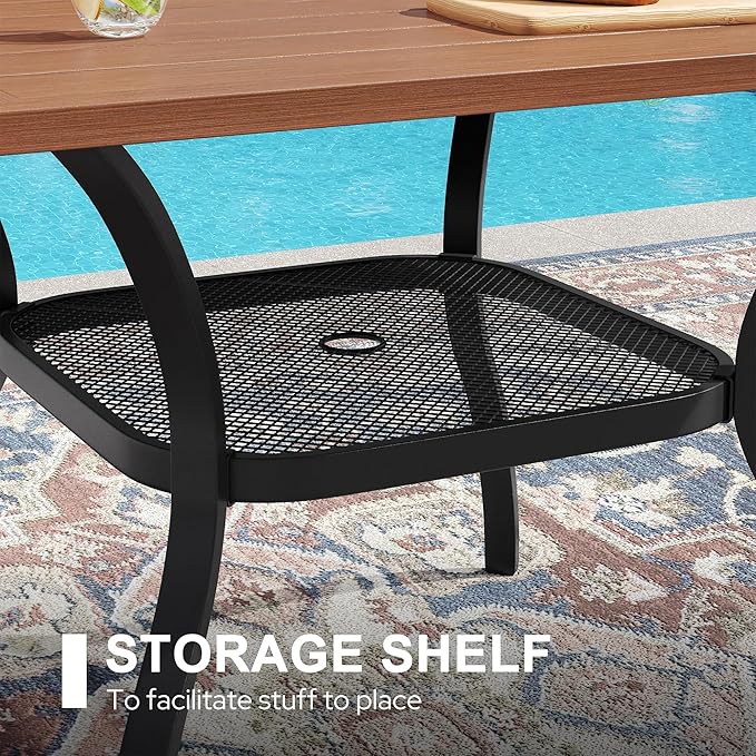 VICLLAX 7 Pieces Outdoor Dining Set, Patio Furniture Set Includes 47" Round Metal Table W/ 1.9" Umbrella Hole and 6 Padded Textilene Swivel Chairs for Porch, Lawn, Garden, Backyard