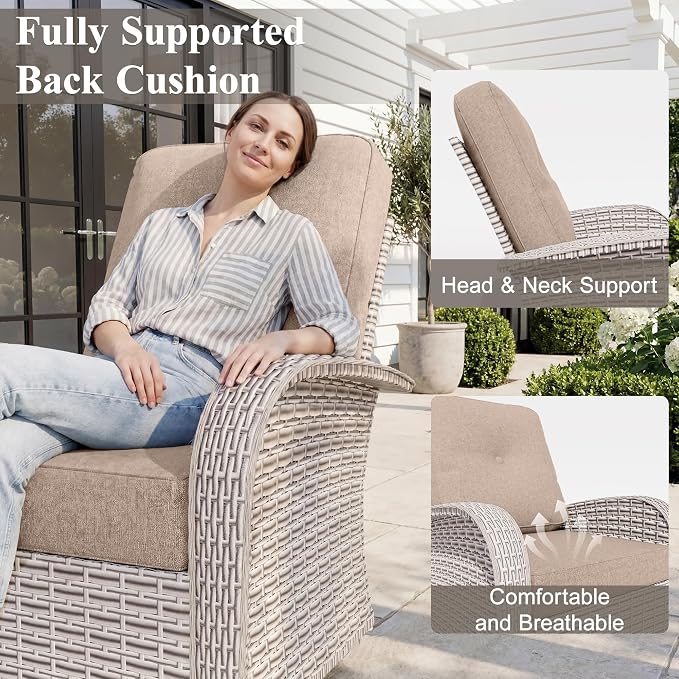 Patio Wicker Chairs Swivel Rocker, Outdoor Swivel Glider Rocker Chairs with Rattan Side Table, All Weather Conversation Set for Porch Poolside Balcony,Beige