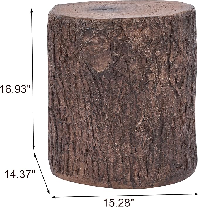 Christopher Knight Home Lomlyn Outdoor Tree Stump Side Table, Lightweight Concrete End Table, Accent Table with Natural Wood Form, Decorative Small Coffee Desk for Living Room Patio Balcony, Brown