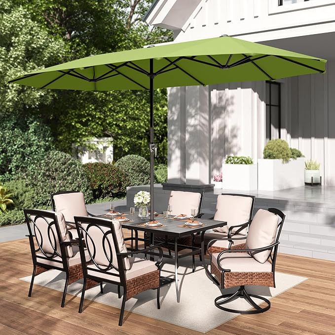 PHI VILLA 13ft Large Patio Umbrellas, Double-Sided Outdoor Market Rectangle Umbrella for Outside, Lime Green