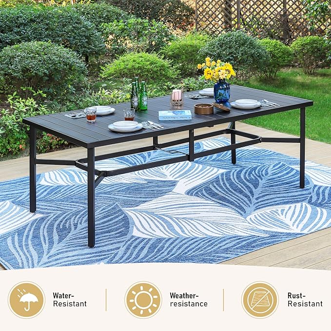 SUNSHINE VALLEY Patio Dining Set 9 PCS, 8 Stable Outdoor Dining Chairs with Rectangular Dining Table, Patio Table and Chairs Set for Lawn,Deck and Backyard