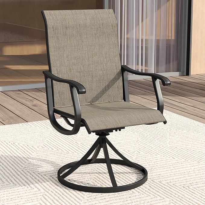 VICLLAX Patio Dining Set for 4, 5 Pieces All Weather Outdoor Dining Set - 40.6" Square Outdoor Table and 4 Patio Swivel Chairs for Lawn Garden, Black Tabletop and Mixed Brown Fabric
