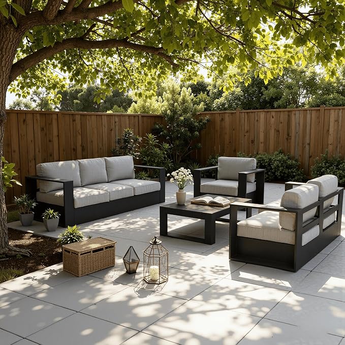 LayinSun Oversized Aluminum Outdoor Furniture, 1 Piece Patio 3-Seat Sofa, Deep Seating and Upgraded 6-inch Cushions for Porch, Balcony, Deck
