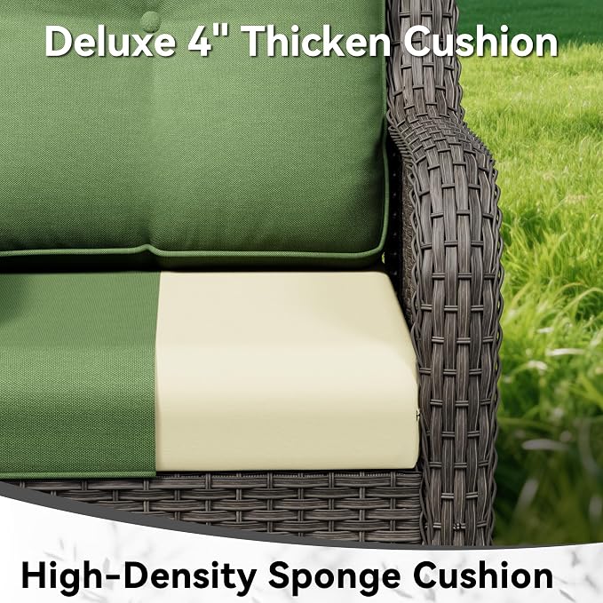 8 Piece Outdoor Wicker Patio Furniture Set, Patio Chairs Set with Thickened Olefin Cushions, High Back and Deep Seating, Hand-Woven PE Rattan, Ottoman for Porch, Deck