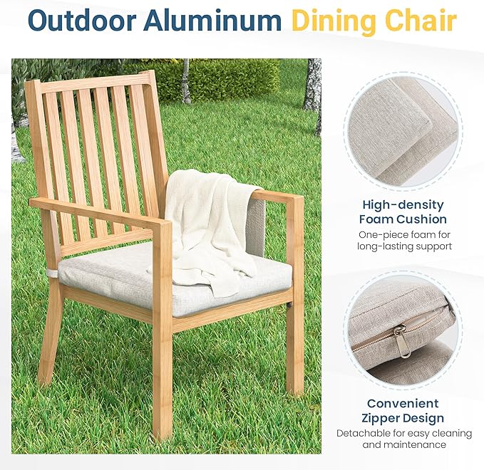 Wisteria Lane Aluminum 7 Pieces Patio Dining Sets, Outdoor Dining Table with 6 Chairs, Outdoor Patio Dining Furniture Set with Removable Cushion for Lawn, Garden, Backyard, Brown