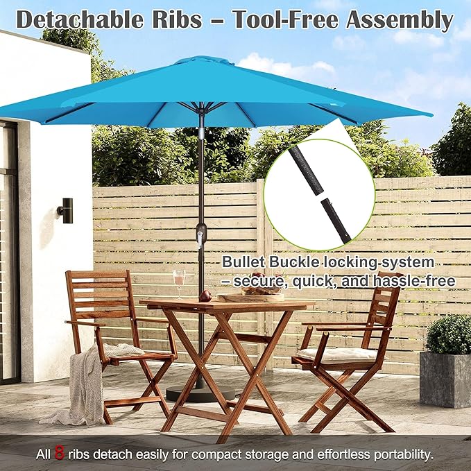 Blissun 10FT Outdoor Patio Umbrella, Outdoor Table Umbrella, Yard Umbrella, Market Umbrella with 8 Sturdy Ribs, Push Button Tilt and Crank