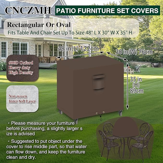 Heavy Duty Patio Furniture Covers Waterproof, 600D Outdoor Furniture Cover Waterproof for Sectional Sofa Couch, Outdoor Dining Table and Chair Set Covers 48''L x 30''W x 35''H, Brown