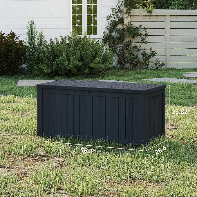 120 Gallon Waterproof Resin Outdoor Storage Box, Lockable & UV Resistant | Patio Deck Boxes, Outside Storage for Patio Cushions, Pool Toys, Garden Tools & Package Delivery, Black
