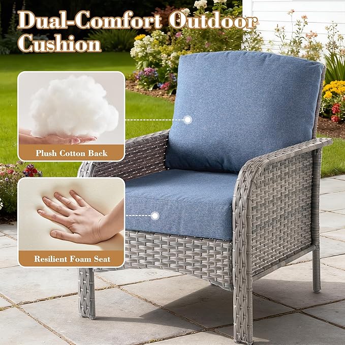 7 Pieces Patio Conversation Sets,Patio Furniture Set with Swivel Rocking Chairs,Coffee Table, Side Table, All Weather Rattan Wicker Outdoor Sectional Furniture Set for Porch Balcony Backyard Blue